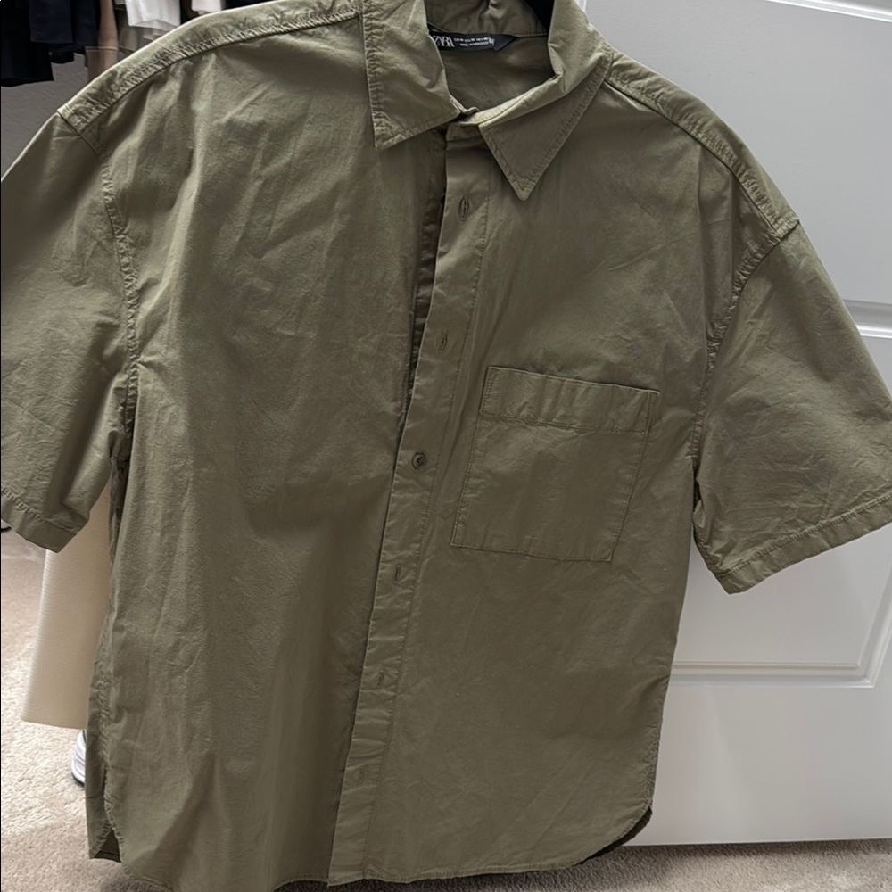 Zara Khaki Button-Up Shirt